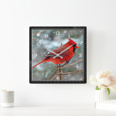 Rode kardinaal in wintersneeuw vierkante klok (Huis)