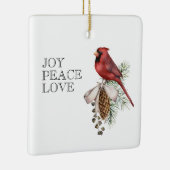 Rode kardinaal, JOY PEACE LOVE Editable Kerstmis Keramisch Ornament (Rechts)