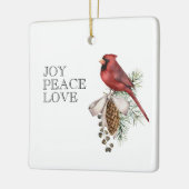 Rode kardinaal, JOY PEACE LOVE Editable Kerstmis Keramisch Ornament (Links)