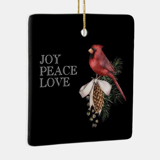 Rode kardinaal, JOY PEACE LOVE Editable Kerstmis Keramisch Ornament (Rechts)