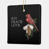 Rode kardinaal, JOY PEACE LOVE Editable Kerstmis Keramisch Ornament (Links)