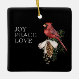 Rode kardinaal, JOY PEACE LOVE Editable Kerstmis Keramisch Ornament