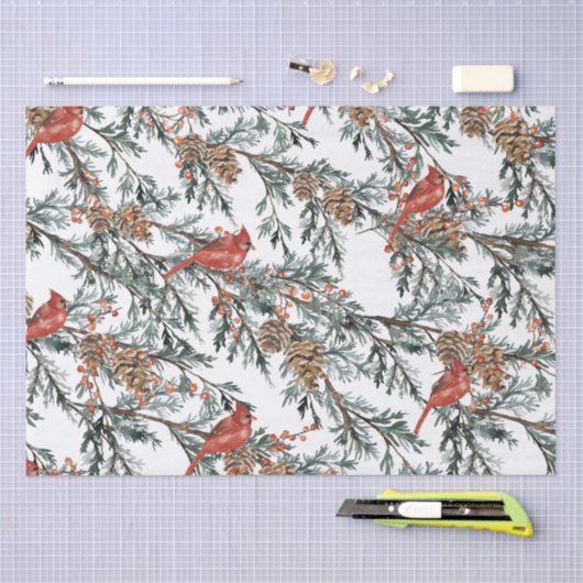 Rode kardinaal Juniper Branches snijpapier Tissuepapier (Craft)