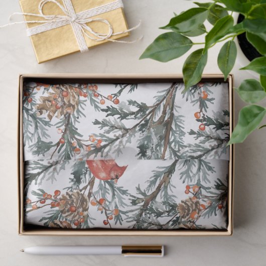 Rode kardinaal Juniper Branches snijpapier Tissuepapier (Geschenk)