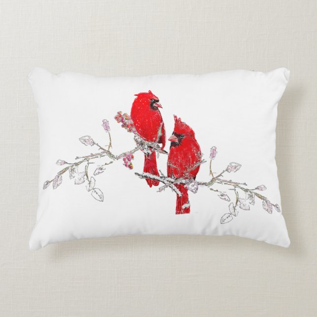 Rode Kardinaal Kerst Berry takken Accent Kussen (Voorkant)
