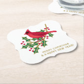 Rode Kardinaal Kerst Holly Berries Papier Onderzet Kartonnen Onderzetters (Gekanteld)