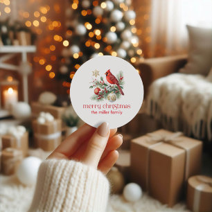 Rode Kardinaal Kerst Holly Boeket Ronde Sticker