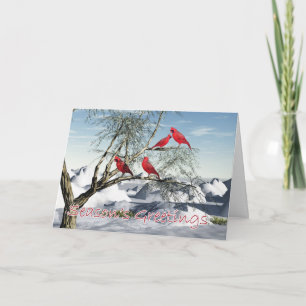 Rode Kardinaal Kerst Kaart, Winterlandschap Feestdagen Kaart