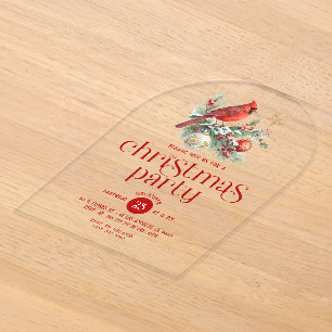 Rode Kardinaal Kerstboeket Retro Typografie Acryl Uitnodigingen