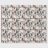 Rode Kardinaal Kerstboom Patroon Cadeaupapier (Vlak)