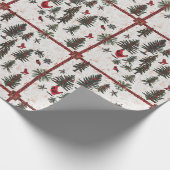 Rode Kardinaal Kerstboom Patroon Cadeaupapier (Hoek)