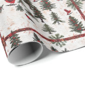 Rode Kardinaal Kerstboom Patroon Cadeaupapier (Rol Hoek)