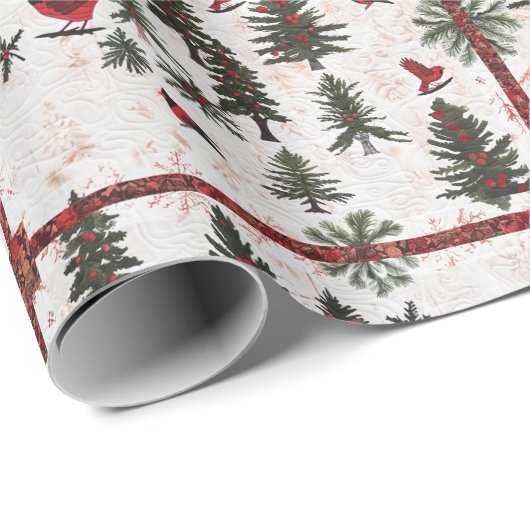 Rode Kardinaal Kerstboom Patroon Cadeaupapier (Rol Hoek)