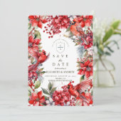 Rode Kardinaal Kerstbruiloft Save The Date (Staand voorkant)