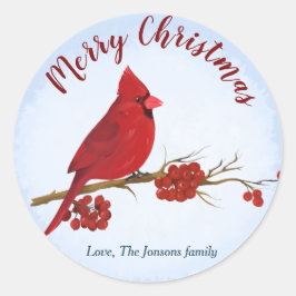Rode kardinaal kerstdag ronde sticker
