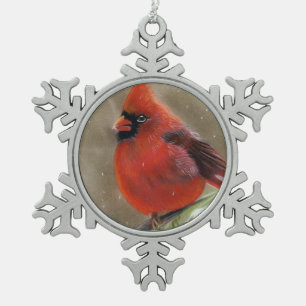 Rode kardinaal kerstfeest Snowflake Tin Sneeuwvlok Ornament