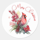 Rode Kardinaal Kerstmis Ronde Sticker (Voorkant)