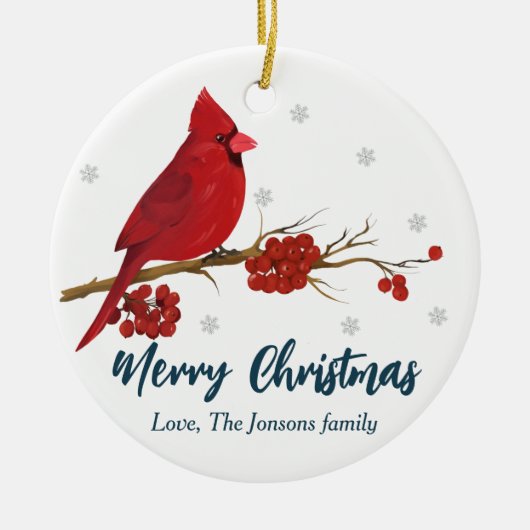 Rode kardinaal kerstversiering keramisch ornament (Voorkant)