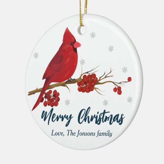 Rode kardinaal kerstversiering keramisch ornament (Links)