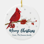 Rode kardinaal kerstversiering keramisch ornament (Achterkant)