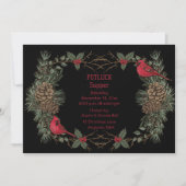 Rode Kardinaal Krans Kerst Pot Luck Diner Kaart (Voorkant)
