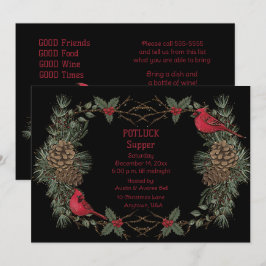 Rode Kardinaal Krans Kerst Pot Luck Diner Kaart