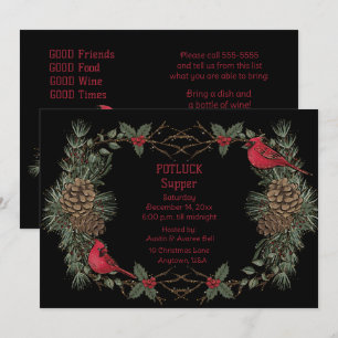 Rode Kardinaal Krans Kerst Pot Luck Diner Kaart