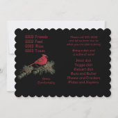 Rode Kardinaal Krans Kerst Pot Luck Diner Kaart (Achterkant)
