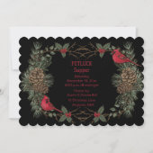 Rode Kardinaal Krans Kerst Pot Luck Diner Kaart (Voorkant)