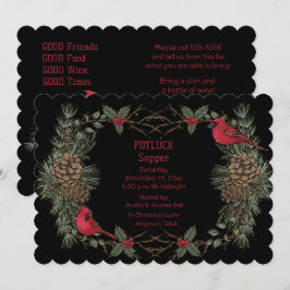 Rode Kardinaal Krans Kerst Pot Luck Diner Kaart