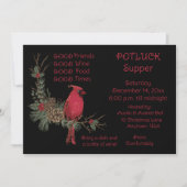 Rode Kardinaal Krans Kerst Potluck Diner Kaart (Voorkant)