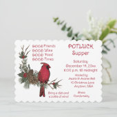 Rode Kardinaal Krans Kerst Potluck Diner  Kaart (Staand voorkant)