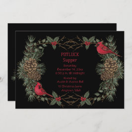 Rode Kardinaal Krans Kerst Potluck Diner Kaart