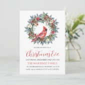 Rode Kardinaal krans Kerstavond Feest Kaart (Staand voorkant)