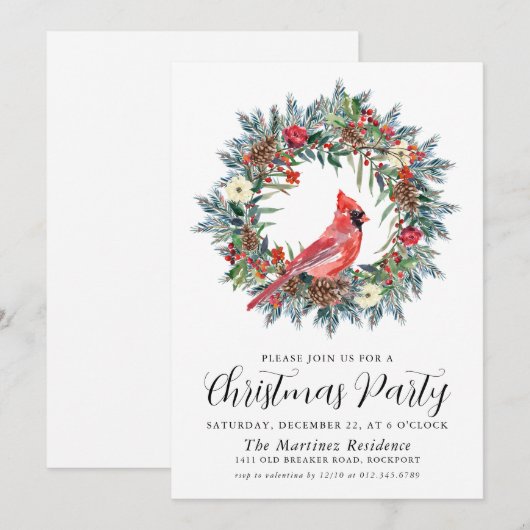 Rode Kardinaal Krans Kerstfeest Kaart (Voorkant / Achterkant)