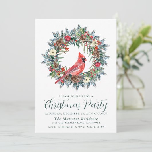 Rode Kardinaal Krans Kerstfeest Kaart (Staand voorkant)