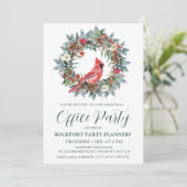 Rode Kardinaal Krans Kerstmis Kantoor Party Kaart (Staand voorkant)