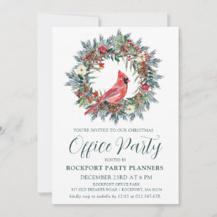 Rode Kardinaal Krans Kerstmis Kantoor Party Kaart