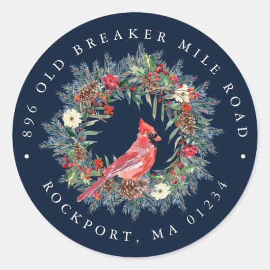 Rode Kardinaal krans Kerstmis retour adres label (Voorkant)