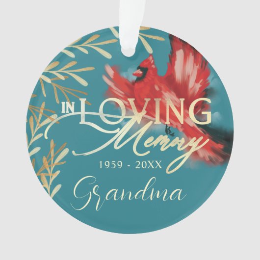 Rode Kardinaal Liefdevolle Herdenking Oma Memorial Ornament (voorkant)