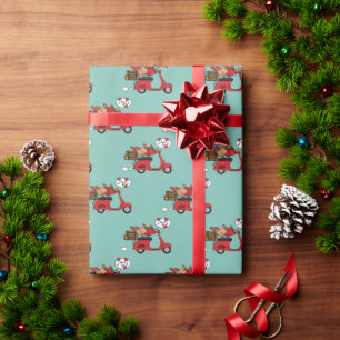 Rode Kardinaal Liefhebbers op Scooter Cadeaupapier