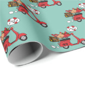 Rode Kardinaal Liefhebbers op Scooter Cadeaupapier (Rol Hoek)