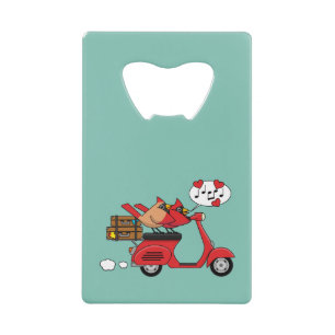 Rode Kardinaal Liefhebbers op Scooter Creditkaart Flessenopener