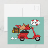 Rode Kardinaal Liefhebbers op Scooter Feestdagenkaart (Voorkant / Achterkant)