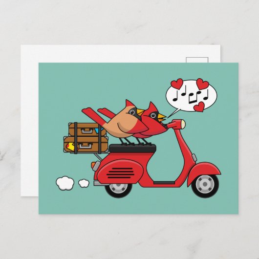 Rode Kardinaal Liefhebbers op Scooter Feestdagenkaart (Voorkant / Achterkant)