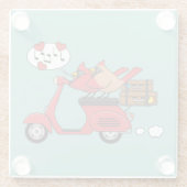 Rode Kardinaal Liefhebbers op Scooter Glazen Onderzetter (Achterkant)