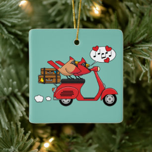 Rode Kardinaal Liefhebbers op Scooter Keramisch Ornament
