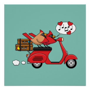 Rode Kardinaal Liefhebbers op Scooter Perfect Poster
