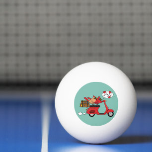 Rode Kardinaal Liefhebbers op Scooter Pingpongbal