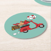 Rode Kardinaal Liefhebbers op Scooter Ronde Kartonnen Onderzetter (Gebogen)
